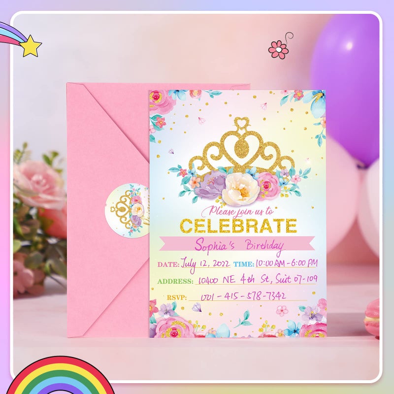 TaoBary 24 Set Princess Baby Shower Invitation Pink Princess Birthday Invitation Cards with Envelopes and Stickers Royal Little Princess Invitation for Baby Shower Birthday Party Supplies (Happy Birthday) - Image 5
